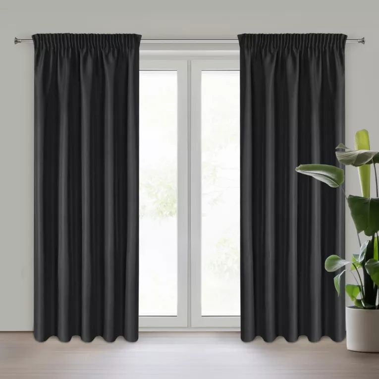 Zasłona czarna z matowej gładkiej tkaniny 140x270 cm taśma RITA Eurofirany