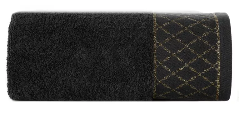 Ręcznik kąpielowy 50x90 cm bawełniany kolor czarny zdobiony wzorem geometrycznym 500 g/m2 LAYLA Eurofirany
