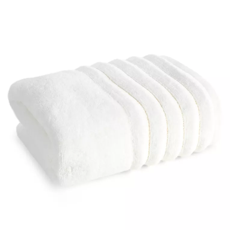 Ręcznik kąpielowy 50x90 cm kolor kremowy zdobiony pasami z błyszczącej nici 500 g/m2 LUNARI Eurofirany