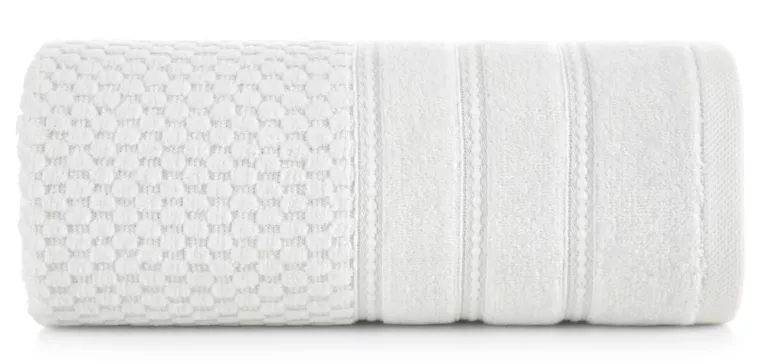 Ręcznik kąpielowy 70x140 cm bawełniany kolor biały z ozdobną bordiurą w paseczki 500 g/m2 ADORE Eurofirany