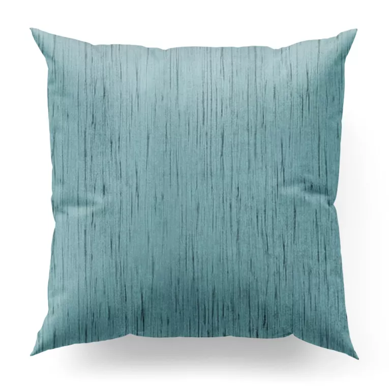 Poszewka szyta jasnoturkusowa z tkaniny welwetowej w pionowe prążki, wykończona obciążnikiem