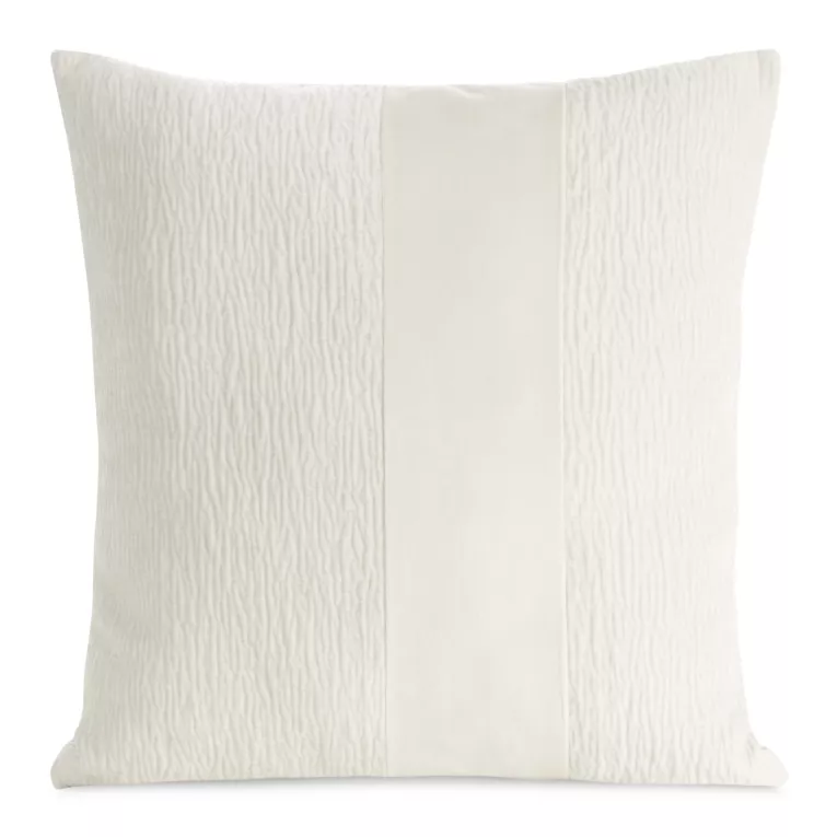 Poszewka na poduszkę 45x45 cm kremowa szenilowa zdobiona pionowym pasem z welwetu CARLA 05 Eurofirany