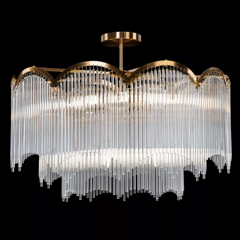 Lampa wisząca do salonu biało, złota SALMA zdobiona subtelnymi szklanymi sopelkami Eurofirany