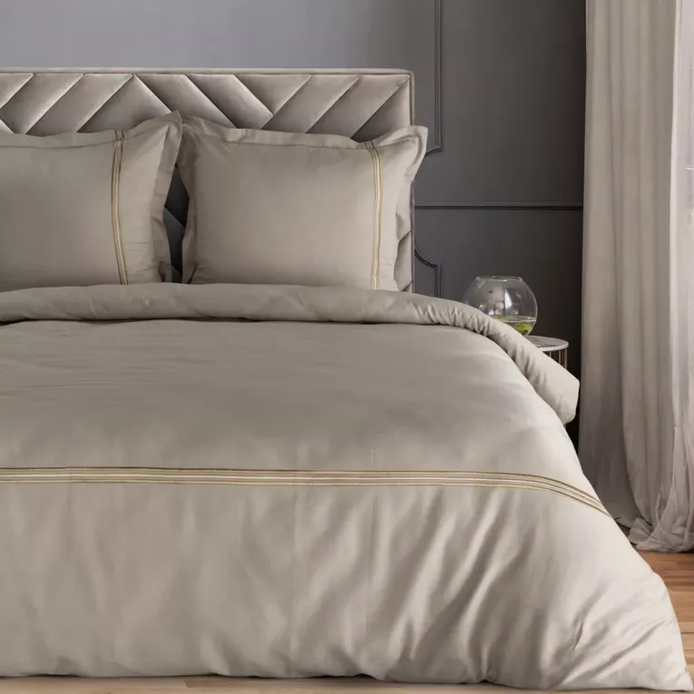 Pościel 220x200 z satyny bawełnianej kolor bezowy, złoty styl klasyczny HAFT 4 Eurofirany Premium