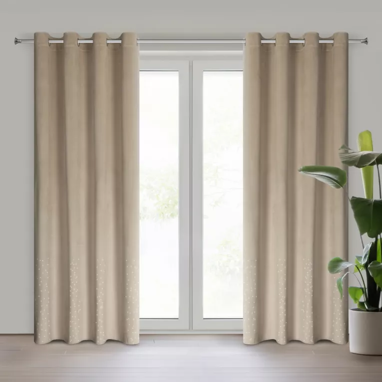 Zasłona beżowa z kryształkami i welwetowej tkaniny 140x250 cm przelotka ARIADNA Eurofirany