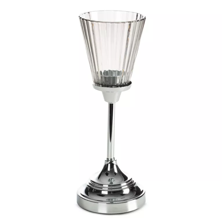 Świecznik dekoracyjny srebrno, grafitowy z szlanym złobionym kielichem średnica 12x31 cm ELIANI Eurofirany