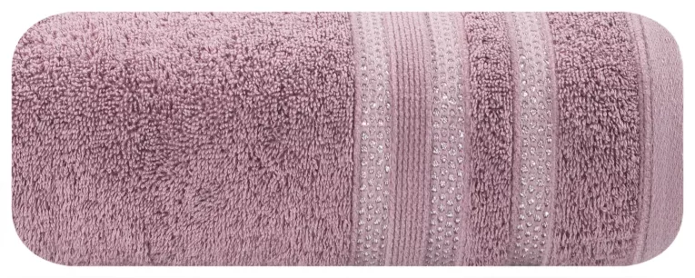 Ręcznik kąpielowy 70x140 cm bawełniany kolor różowy z bordiurą w błyszczące paski 500 g/m2 JUDY Eurofirany