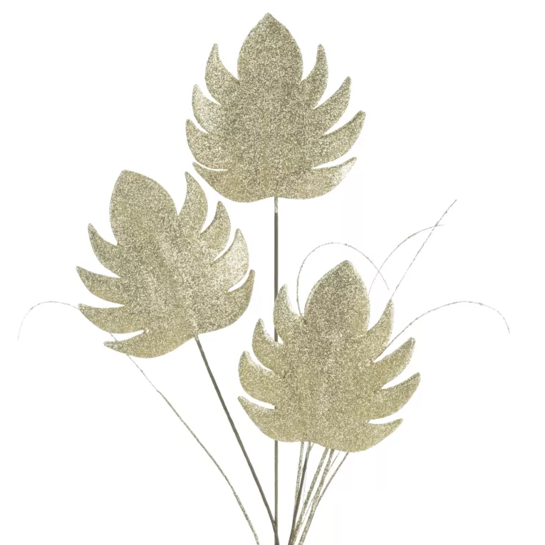 Gałązka sztuczna dekoracyjna z lśniącym brokatem srebrna Eurofirany