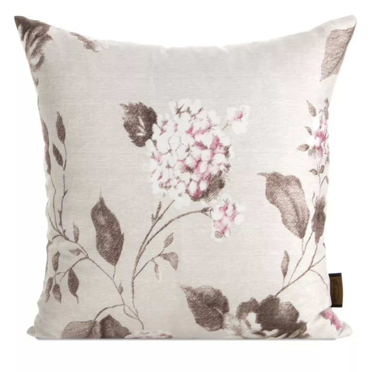 Poszewka na poduszkę 40x40 cm z satyny bawełnianej zdobiona nadrukiem kwiatów beżowa, jasnobrązowa SPRING 45 Eurofirany
