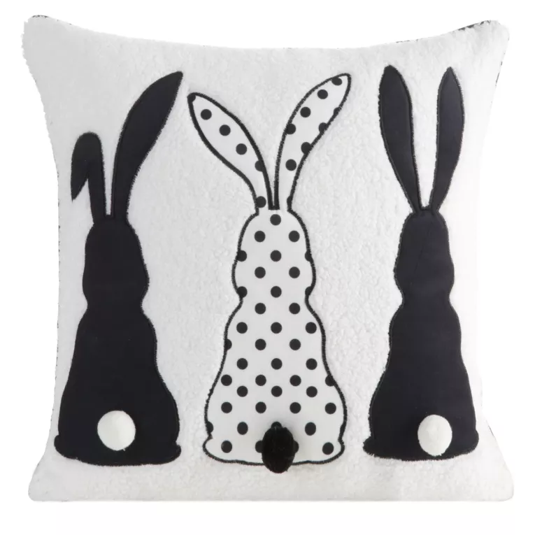 Poszewka na poduszkę 45x45 cm welwetowa z nadrukiem króliczków czarno, biała WIOSNA 4 Eurofirany