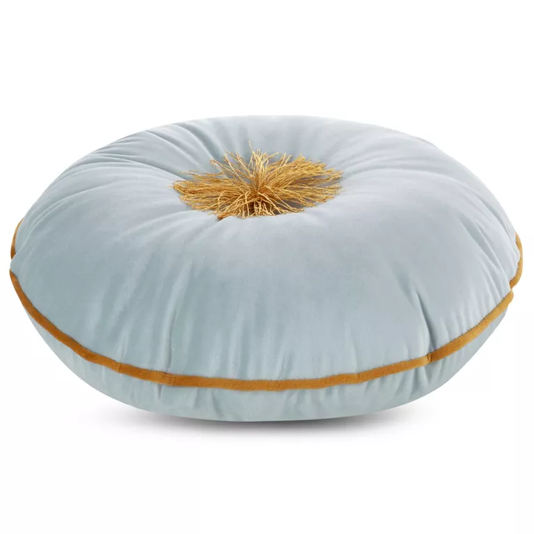 Poduszka okrągła średnica 40 cm welwetowa jasnomiętowa ze złotym chwostem i lamówką VELVET 67 Eurofirany