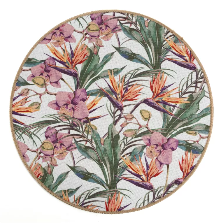 Podkładka na stół zielono, fioletowa średnica 38 cm HOPE z nadrukiem roślinnym Eurofirany