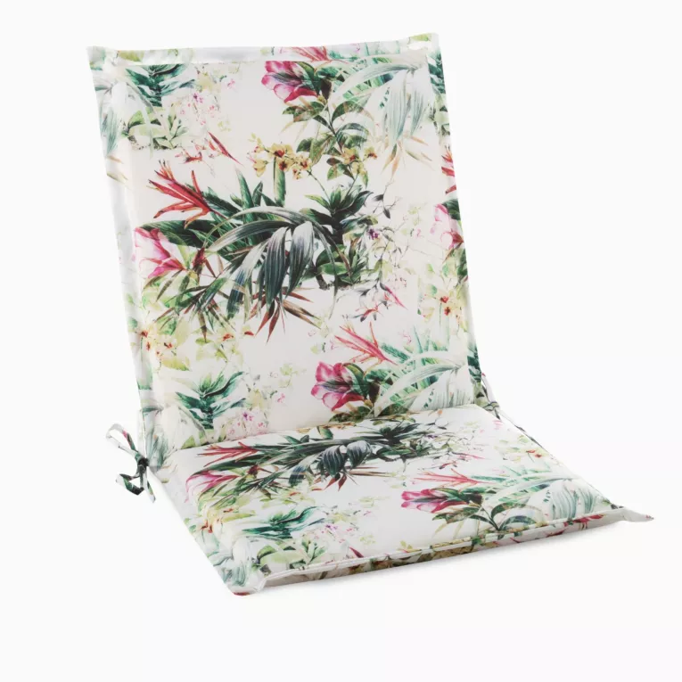 Poduszka na krzesło 45 x 90 x 3 cm wodoodporna biało, zielona zdobione roślinnym wzorem GARDEN Eurofirany