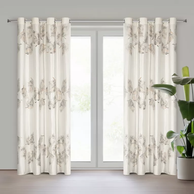 Zasłona kremowo, złota z błyszczącym nadrukiem z welwetu 140x250 cm przelotka IDALIA Eurofirany