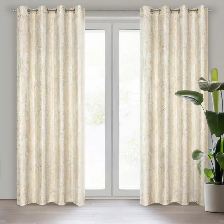 Zasłona kremowa ze złotą przecierką, welwetowa 140x250 cm przelotka MALIA Eurofirany