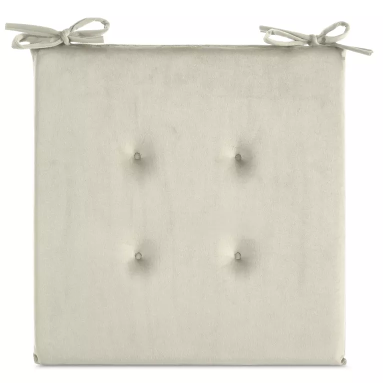 Poduszka na krzesło 40 x 40 x 3 cm welwetowa kremowa z ozdobnym pikowaniem i praktycznymi troczkami GAJA Eurofirany