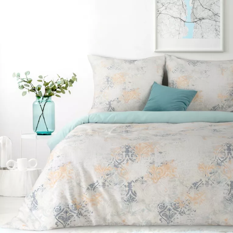 Pościel 160x200 cm bawełniana kolor biały, jasnomiętowy z motywem ornamentowym MILAN Eurofirany