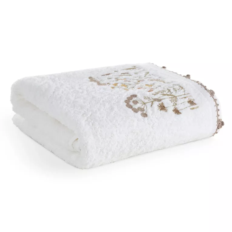 Ręcznik kąpielowy 70x140 cm bawełniany kolor biały z ozdobnym roślinnym haftem 480 g/m2 MELI Eurofirany