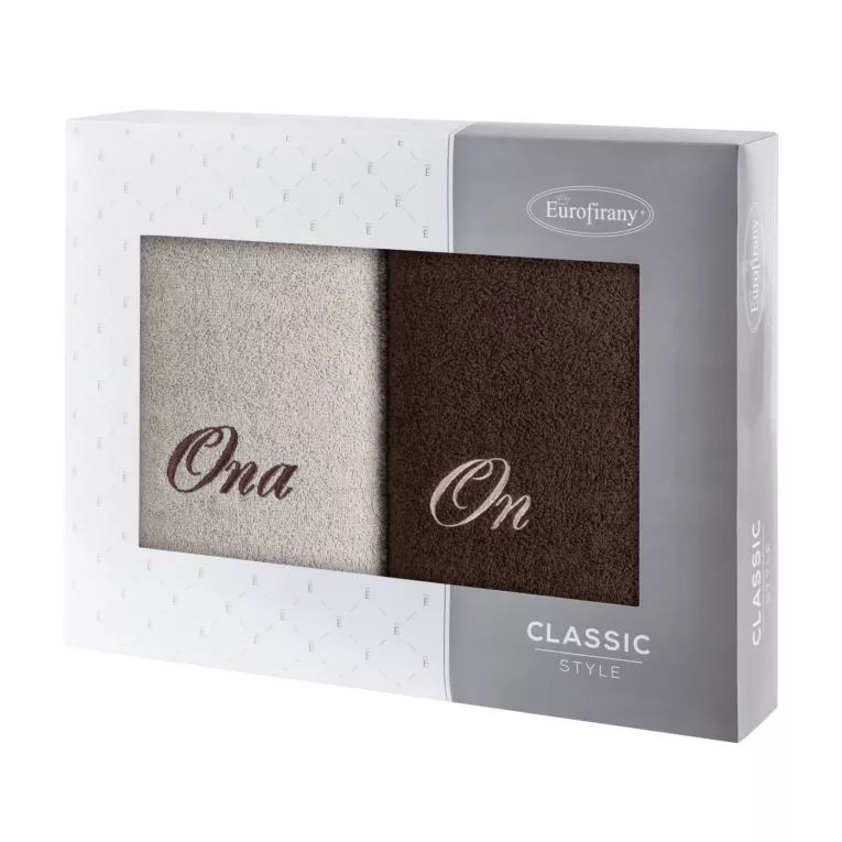 Zestaw ręczników bawełnianych 2 szt 50x90 cm z haftem ONA I ON kolor beżowy, beżowy 400 g/m2 Eurofirany