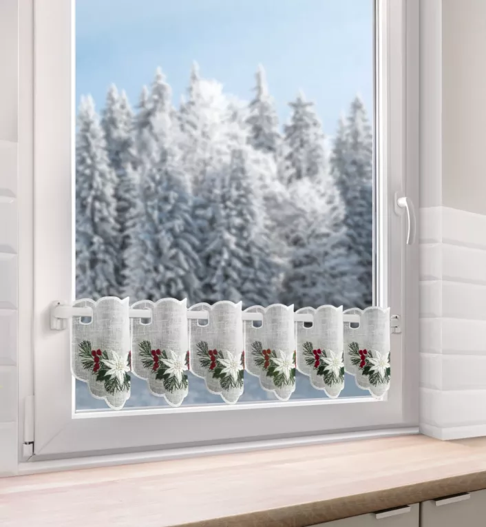 Tkanina firanowa zazdrostka z świątecznym haftem Eurofirany