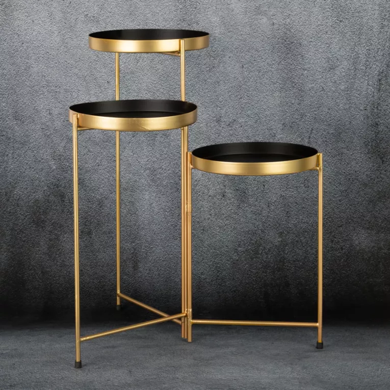 Kwietnik metalowy potrójny czarno-złoty