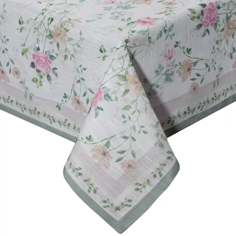 Obrus naturalno, zielony 140x220 cm SUMMER 7 zdobiony nadrukiem letnich kwiatów