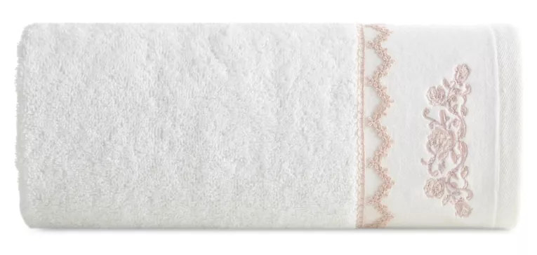 Ręcznik kąpielowy 70x140 cm bawełniany kolor biały,złoty z zdobiony delikatną koronką 500 g/m2 NIKI Eurofirany