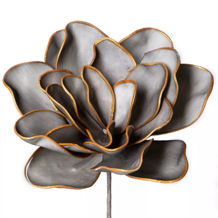 Sztuczny kwiat srebrny  FLORE 683 ze złotymi brzegami wykonany z pianki foamiran 60 cm Eurofirany