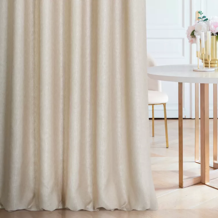 Zasłona szyta na taśmie fala CANDY beżowa z tkaniny z strukturalnym spolotem