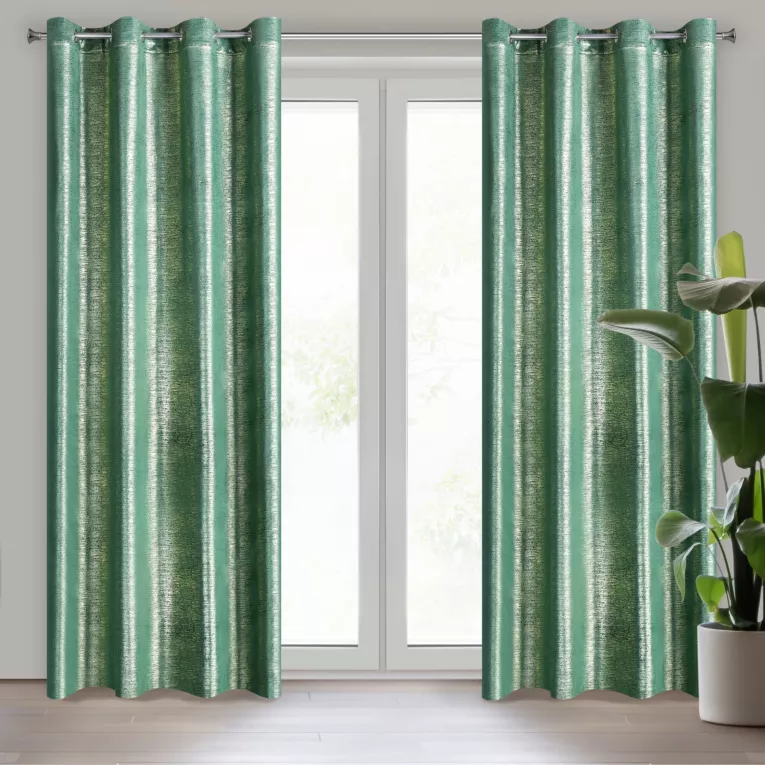 Zasłona ciemnozielono, złocista z lśniącą przecierką z welwetu 140x250 cm przelotka MABEL Eurofirany