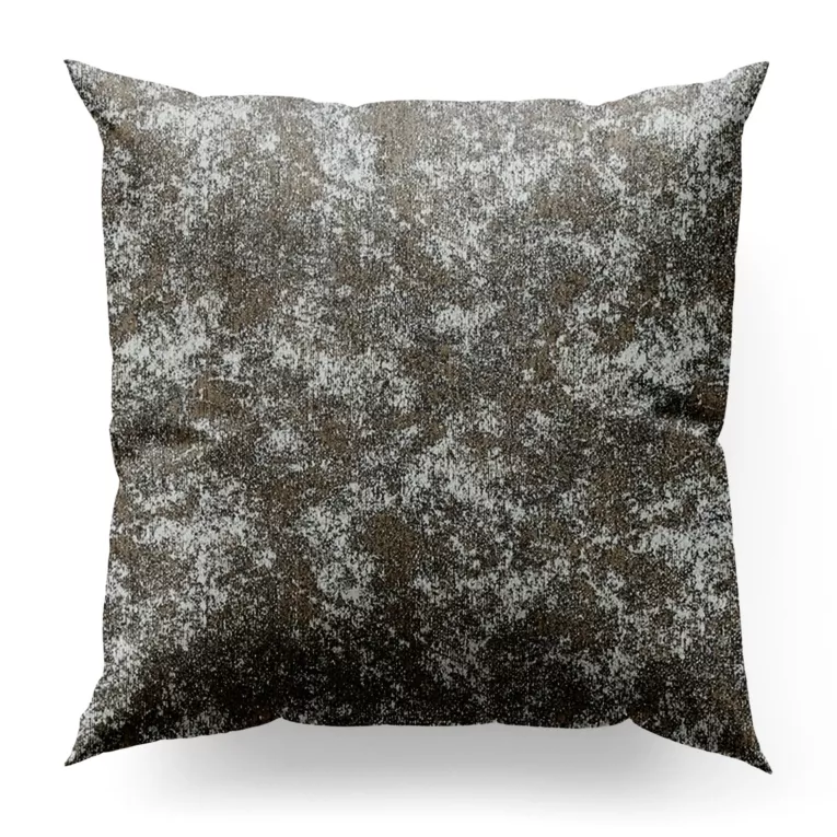 Poszewka szyta brązowa z miękkiej tkaniny szenilowej z efektem przecierki, przetykana nicią metaliczną