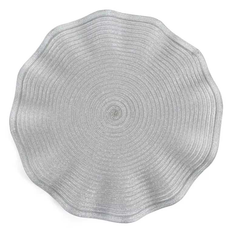Podkładka okrągła na stół srebrna średnica 38 cm JUNE pleciona o falistych brzegach Eurofirany
