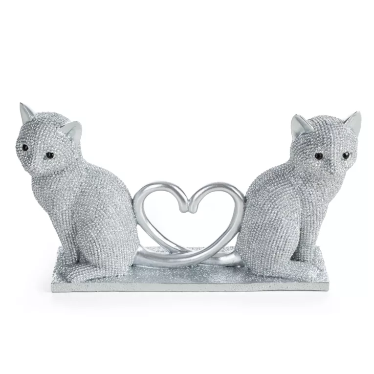 Figurka srebrna w kształcie uroczych kotków o drobnym strukturalnym wzorze 22x7x12 cm ELDO Eurofirany