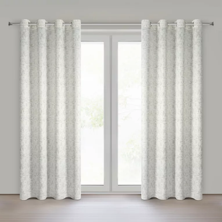 Zasłona kremowo, grafitowa zdobiona nadrukiem nakrapianym 140x250 cm przelotka - RONYA - Eurofirany