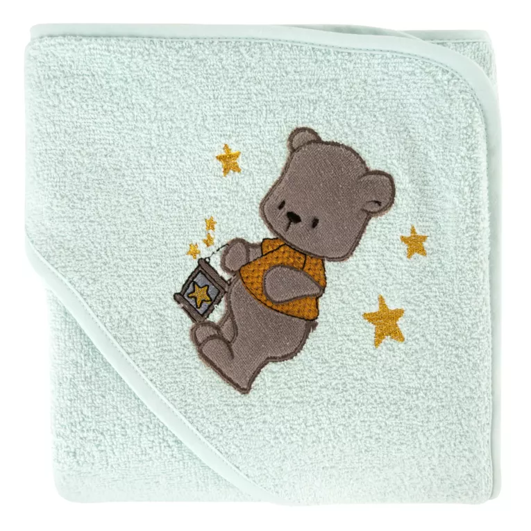 Ręcznik kąpielowy dziecięcy 100x100 cm bawełniany kolor jasnomiętowy z kapturem i haftem misia 350g/m2 BABY 62 Eurofirany