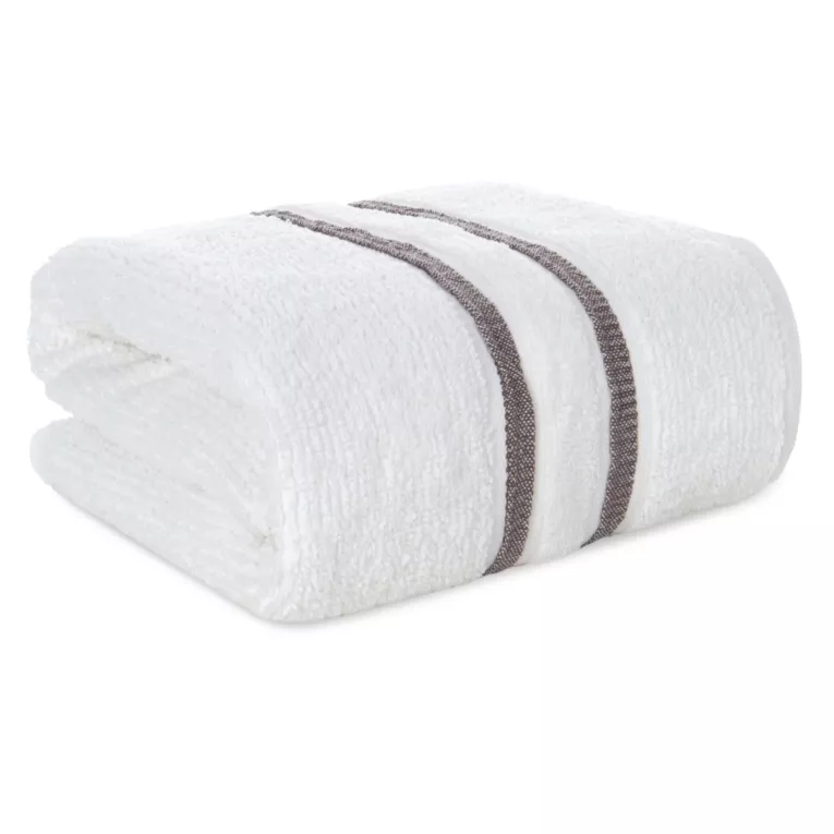 Ręcznik kąpielowy 70x140 cm bawełniany kolor biały w kontrastujące pasy 500 g/m2 DINA Eurofirany