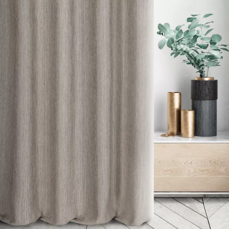 Zasłona szyta na taśmie fala kremowo brązowa z tkaniny o wyraźnym splocie z efektem melanżu