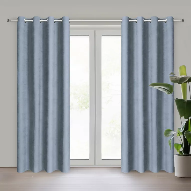 Zasłona niebieska z tkaniny welurowej 200x220 cm przelotka - Dora Eurofirany