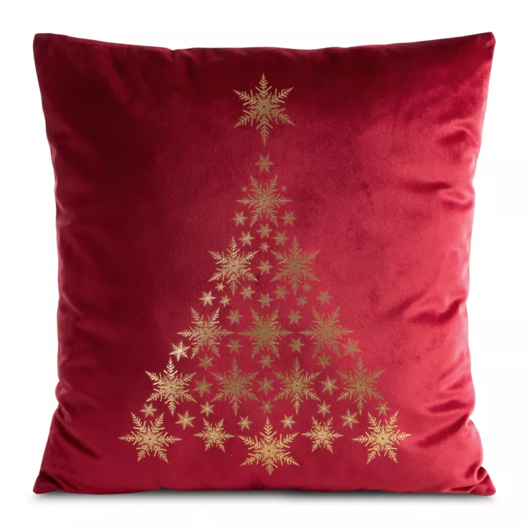Poszewka na poduszkę 45x45 cm wewetowa zdobiona złotym nadrukiem czerwono, szampańska JOY Eurofirany