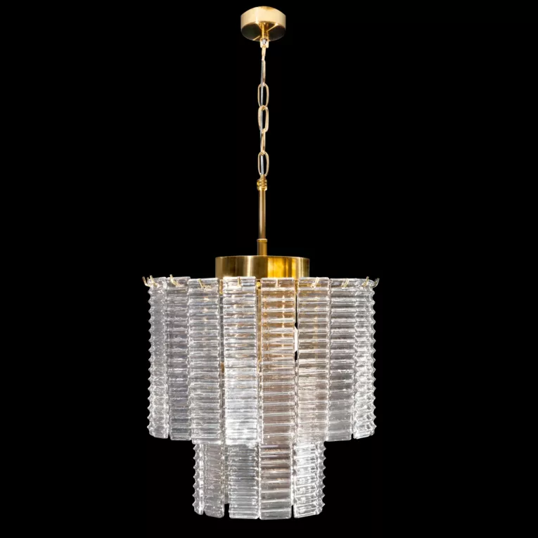 Lampa wisząca do salonu złota DALIA z prostokątnymi szklanymi zawieszkami Eurofirany