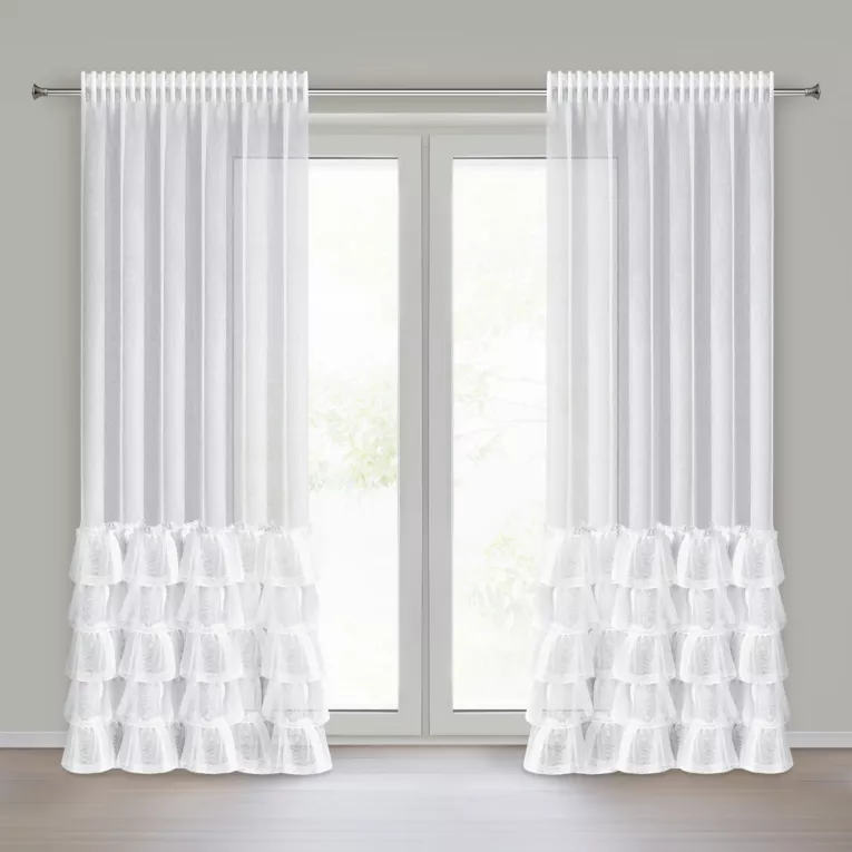 Firana biała z markizety z pięcioma falbanami 140x250 cm taśma CHARLOTTE 2 Eurofirany