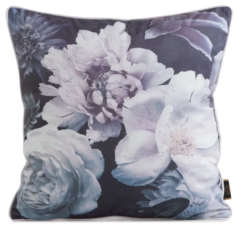 Poszewka na poduszkę 45x45 cm welwetowa, dwustronna z motywem kwiatów z wypustką na brzegach fioletowo, czarna VELVET 134 EUROFIRANY PREMIUM