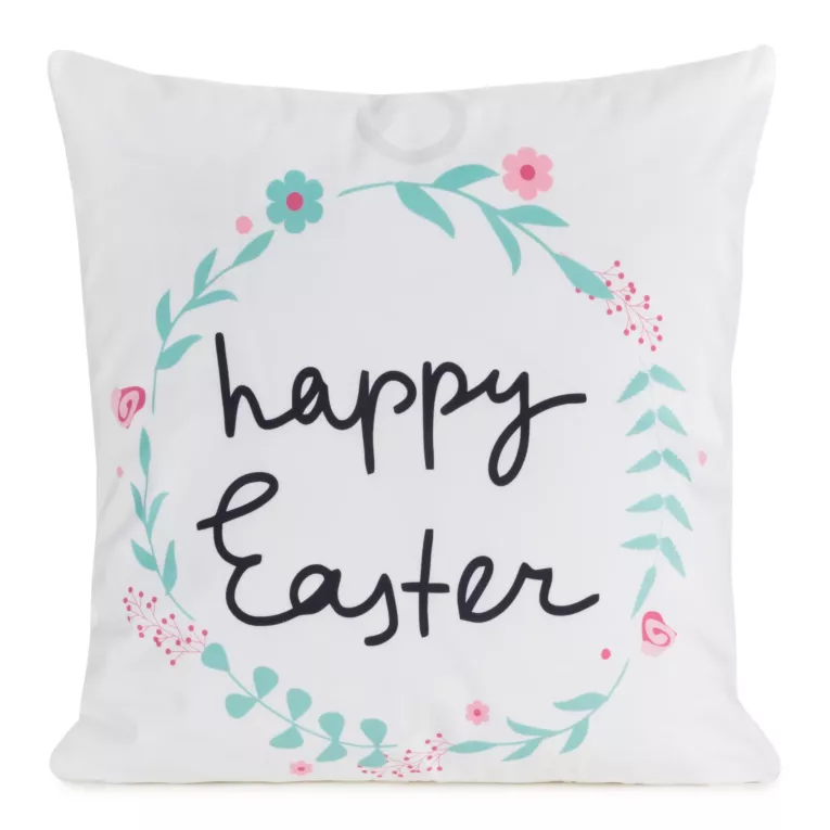 Poszewka na poduszkę 45x45 cm z weluru zdobiona subtelnym nadrukiem biało, czarna WIOSNA 4 Eurofirany