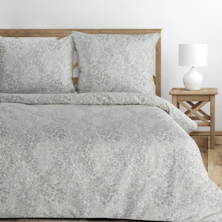 Pościel 140x200 cm z satyny bawełnianej kolor biały, szary z kwiatowym wzorem SPRING 59 Eurofirany