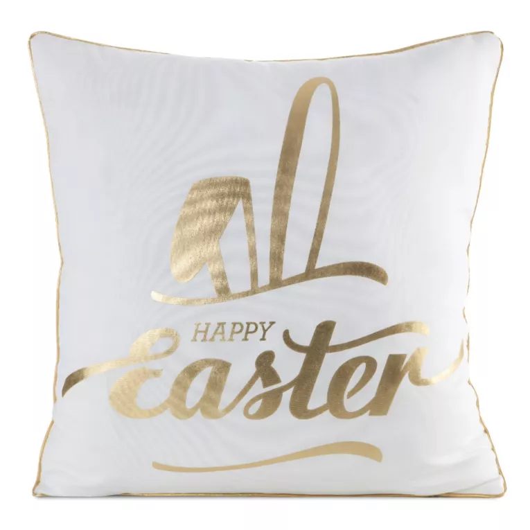 Poszewka na poduszkę 45x45 cm z ozdobną lamówką biało, złota WIOSNA 41 Eurofirany
