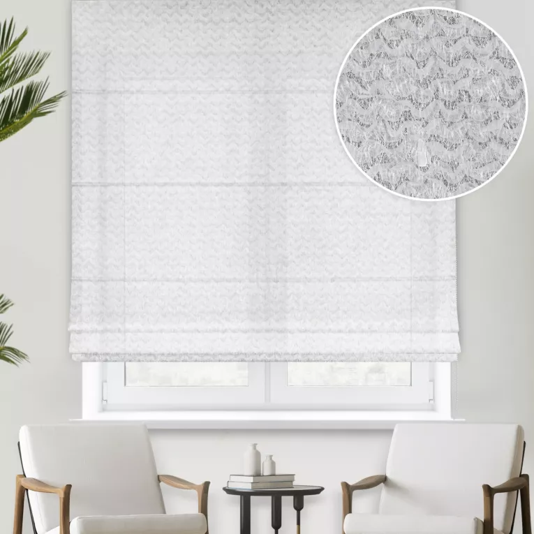 Roleta rzymska biała z tkaniny z aplikacją