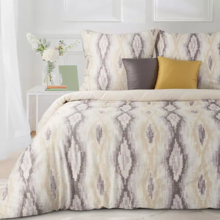 Pościel 220x200 cm bawełniana kolor beżowy, stalowy z geometrycznym wzorem NIKA 24 Eurofirany