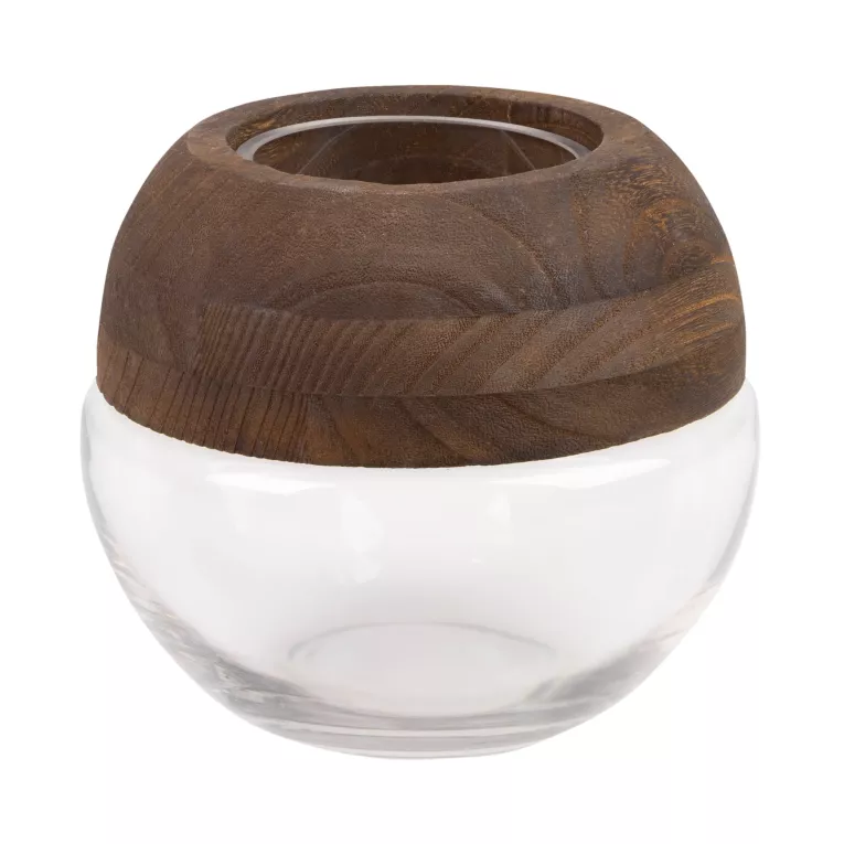 Wazon dekoracyjny GRACE brązowy ze szkła i drewna Eurofirany