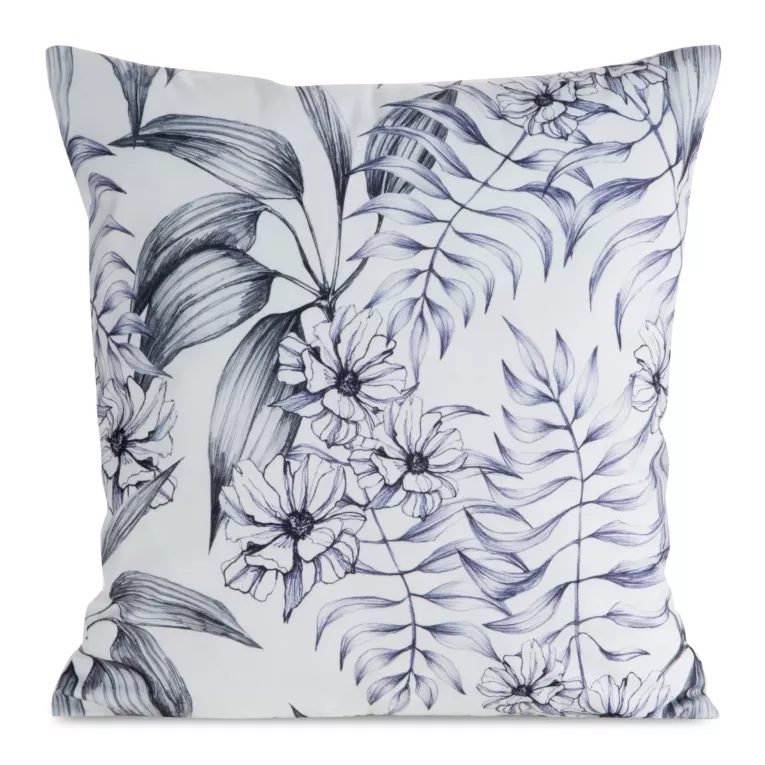 Poszewka na poduszkę 45x45 cm welwetowa zdobiona nadrukiem kwiatów biało, czarna MINK Eurofirany