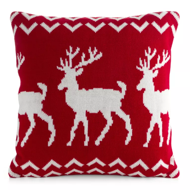 Poszewka na poduszkę 45x45 cm świąteczna o plecionej strukturze z motywem świątecznym czerwono, biała Eurofirany